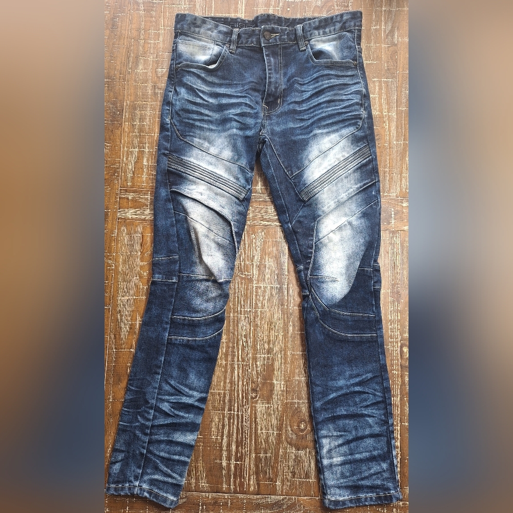 Smoke Rise Men's Slim Fit Distressed 33X31 Stretchy Blue‎ Denim Jeans.